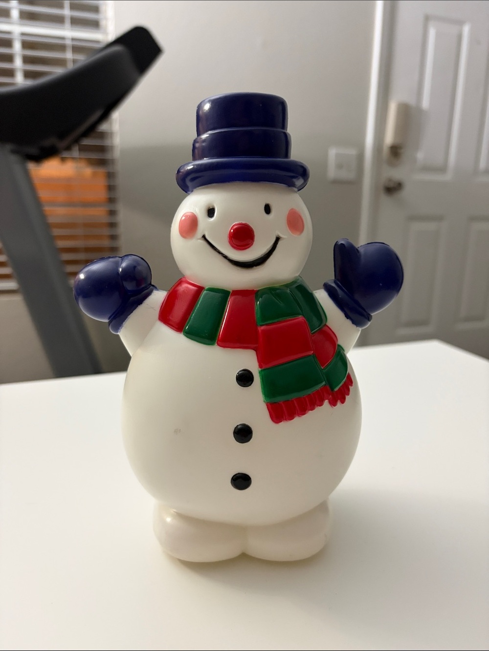 Vintage White Snowman Blow Mold Decor 8” Plastic Figure Light Cover